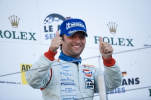 Darren Turner on the Le Mans Series podium at Nurburgring, August 2009