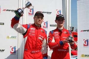 Michael Meadows on the British GT3 podium with fellow Rising Star James Sutton in 2008