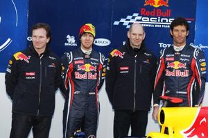 2011 Red Bull Racing line up of Christian with Adrian Newey, Sebastian Vettel and Mark Webber
