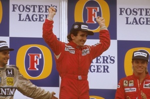 Alain celebrating his victory in the 1986 Australian GP