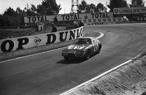 John driving the Austin-Healey Sprite at Le Mans, 1965