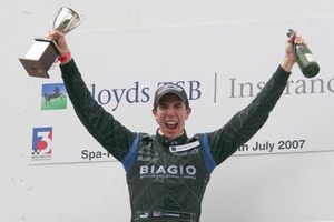 Jonathan celebrating at Spa, Belgium in the 2007 British F3 Championship