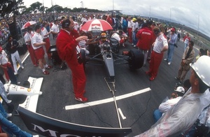 Neil and Ron Dennis in front of the McLaren MP4 6 Honda at the 1991 Brazilian GP