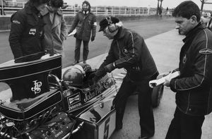 Ralph with Colin Chapman at Silverstone during the 1975 John Player British GP