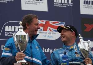 Ray with Rob Huff on the podium at Donnington Park, July 2011