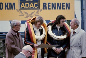 Tim with Ronnie Peterson finishing 1st in the 1972 Nurburgring 1000km.