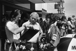 Tony with Colin Chapman and Mario Andretti at the Spanish GP 1977